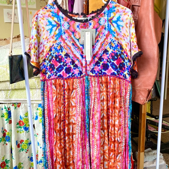 NWT Bl-ank London Anthropologie water color tie dye short sleeve dress small - Picture 12 of 13